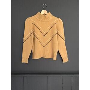 Vintage Girls Lambswool Puff Sleeve Tan Camel Long Sleeve Sweater Size 6 and 8